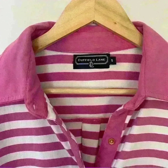 Duffield Lane Light Pink and White Striped Button Down Long Sleeve Shirt Size S - Picture 2 of 4